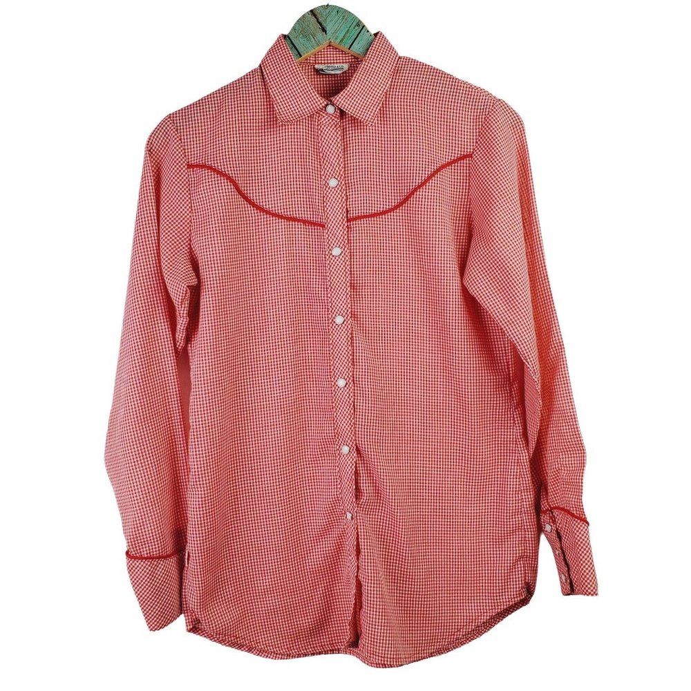 Vtg 70's Levi Strauss & Co Western Gingham Pearl Snap Blouse, Sz M
